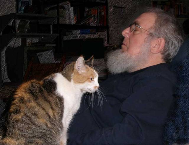 David J. Hark and Nafta, the cat. David is the one with whiskers on the right. 